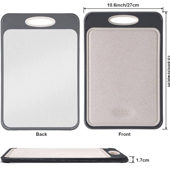 Double-Sided Cutting Board – Large 16”×11” Stainless Steel & Wheat Straw… - Picture 5 of 5